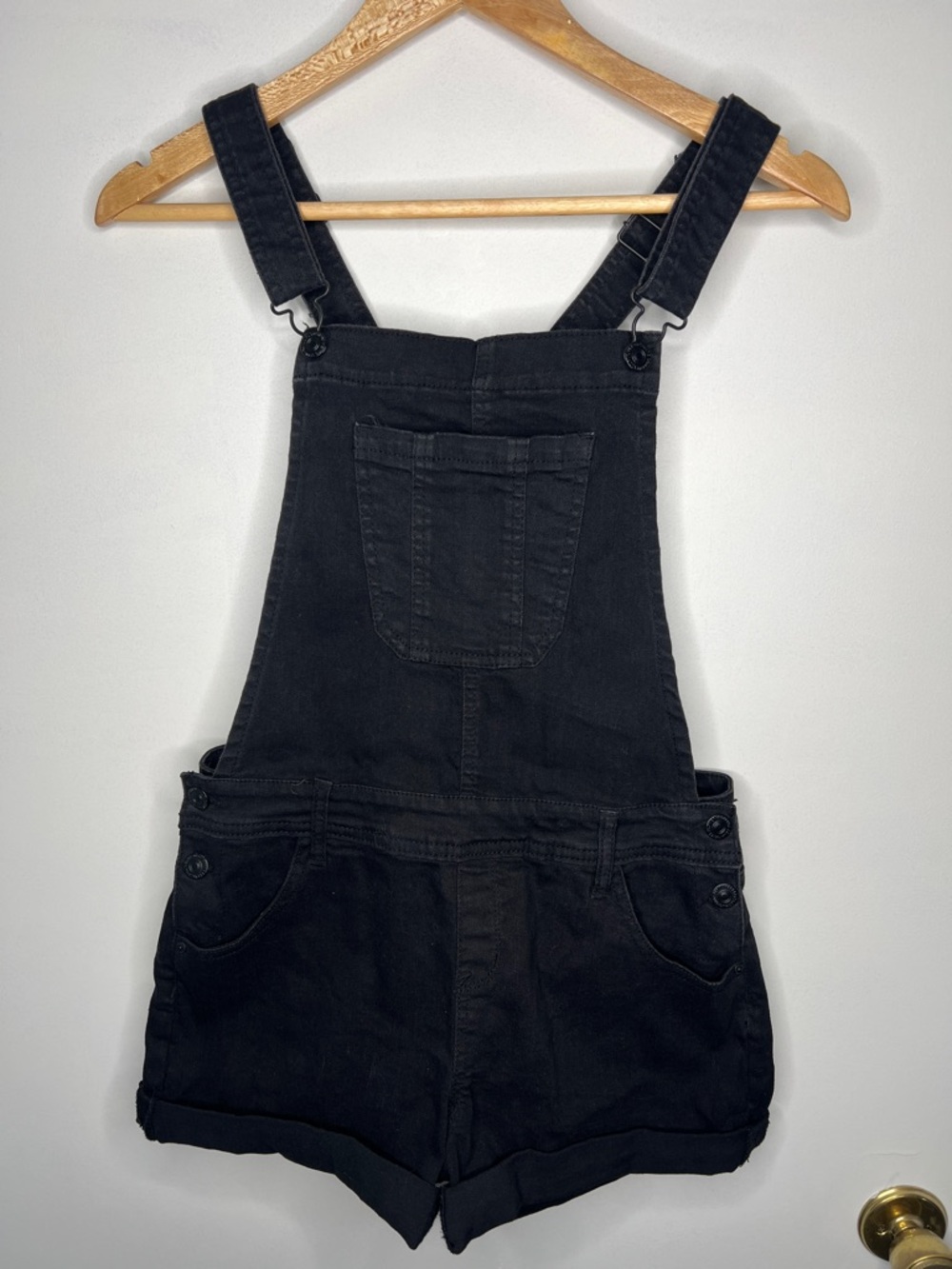 Black Denim Short Overalls